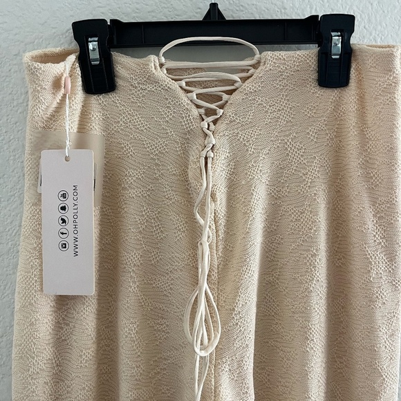 NWT OH POLLY | Zuni Lace Up Back High Waisted Flare Trousers in Cream | Size 10 - Picture 11 of 13